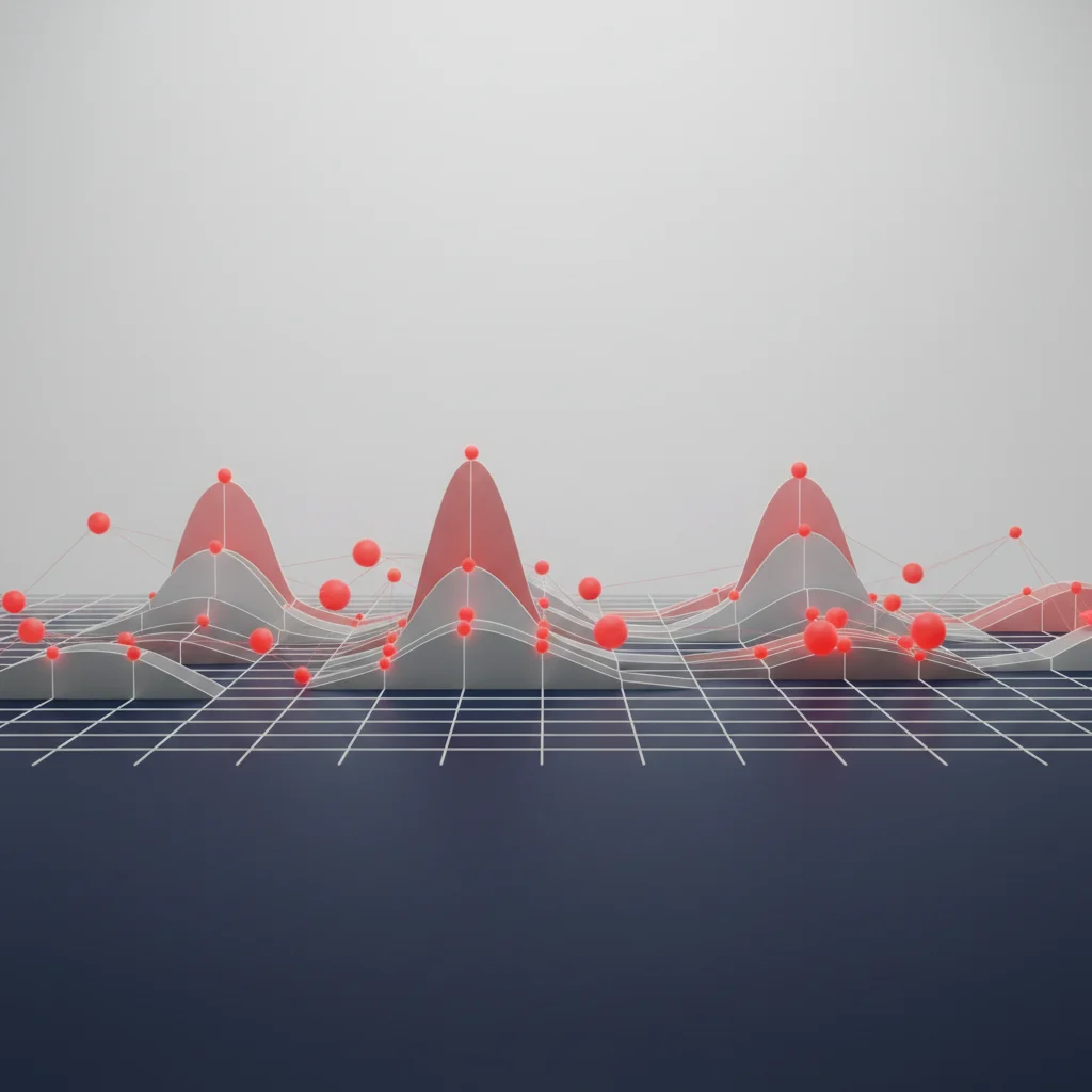 A symbolic dashboard showing dynamic patterns of security indicators and spikes