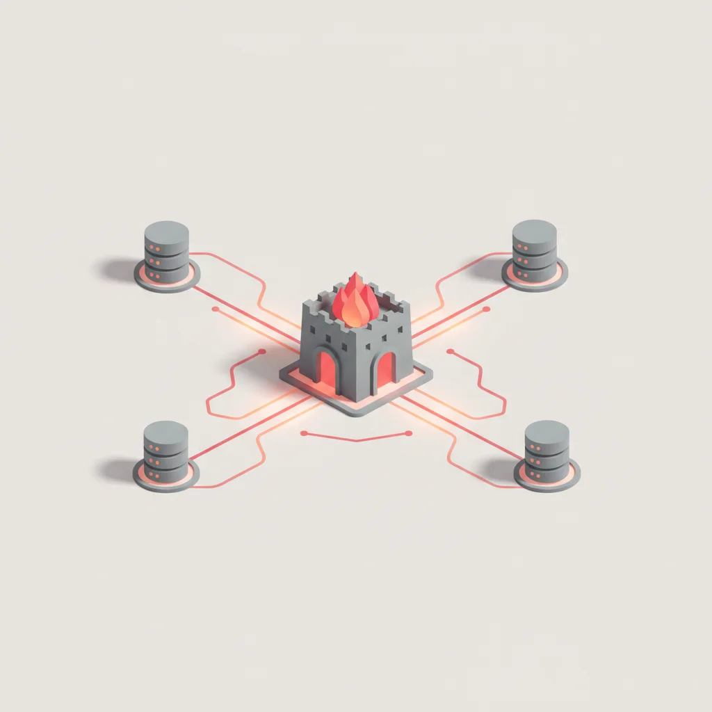 A symbolic technical diagram concept showing synchronized server nodes attempting authentication