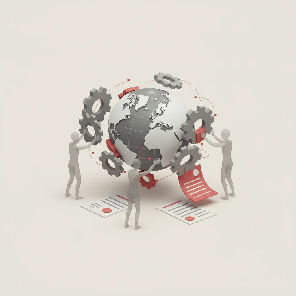 A symbolic editorial illustration showing a fractured network pattern with highlighted disconnects and structural anomalies