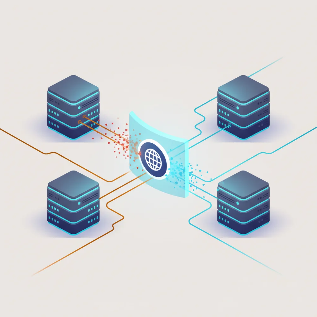 A conceptual illustration of a Web Application Firewall filtering web traffic