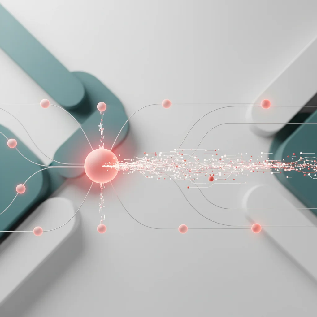 A symbolic editorial illustration representing instant event-driven communication between abstract digital platforms