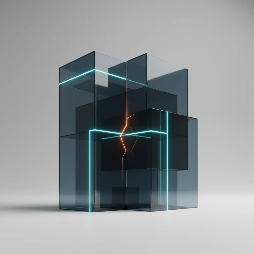 Minimalist corporate illustration representing an undetected structural vulnerability inside enterprise software architecture