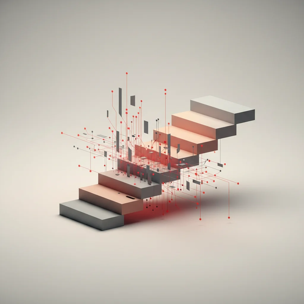 A symbolic, corporate conceptual rendering showing clean geometric lines converging to a focal point of light.
