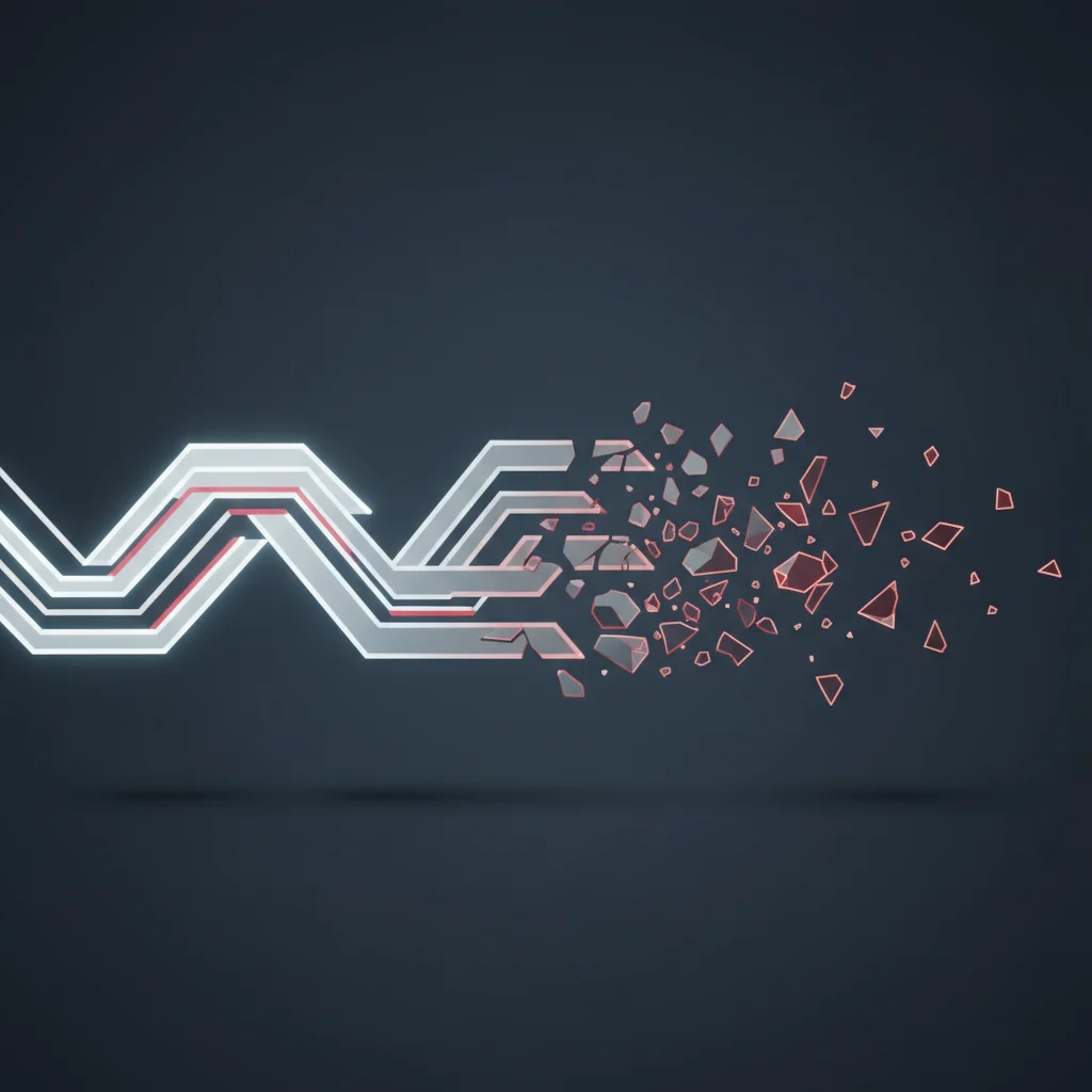 A symbolic editorial illustration representing a neural network path diverging into surreal, fragmented data crystals in a dark 16:9 landscape layout