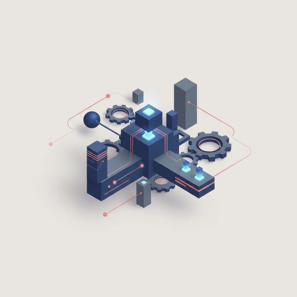 An abstract editorial illustration showing interconnected corporate nodes, gears, and digital exchange pathways representing B2B supply chain integration