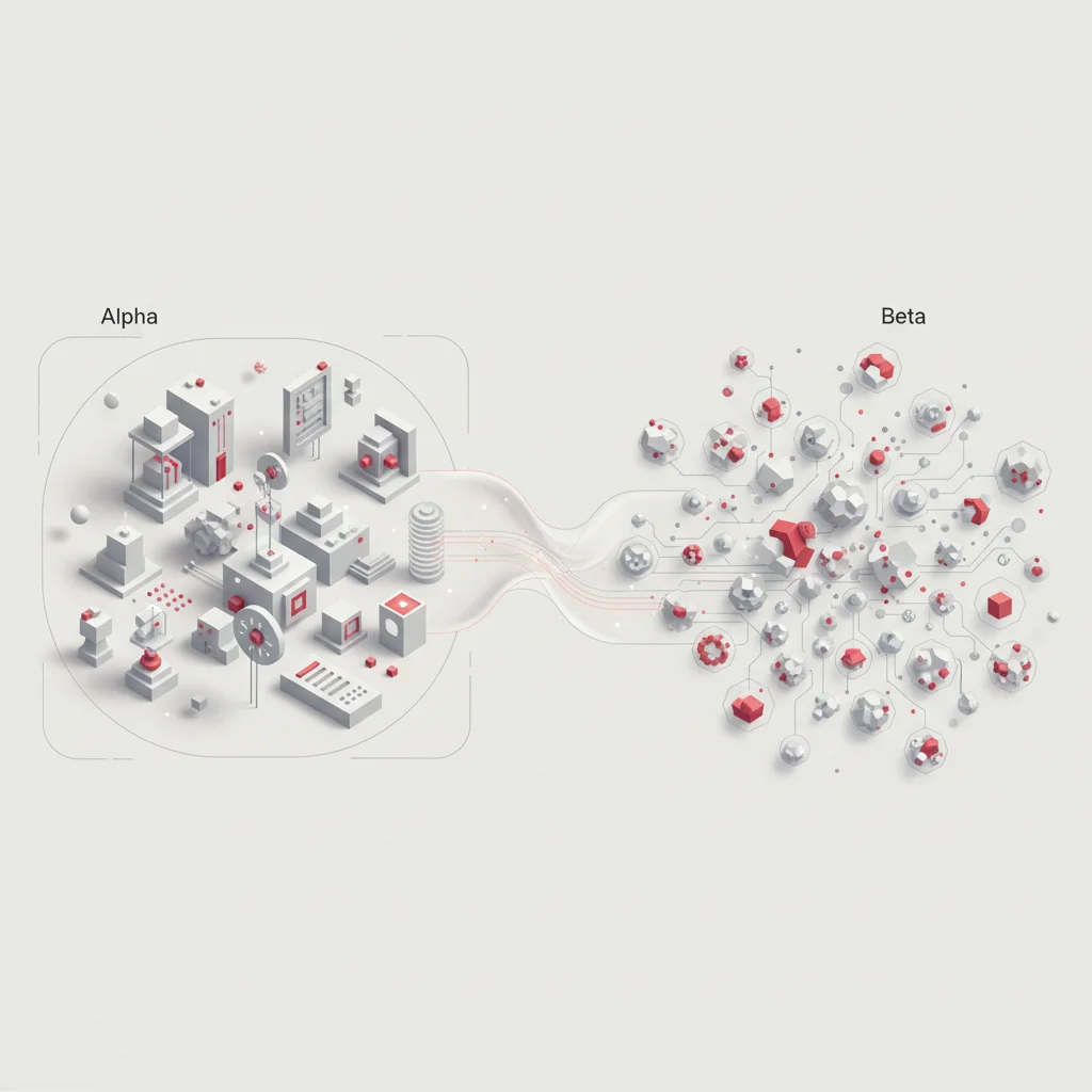 A professional editorial illustration depicting the two distinct stages of product testing, transitioning from internal lab focus to broad external validation.