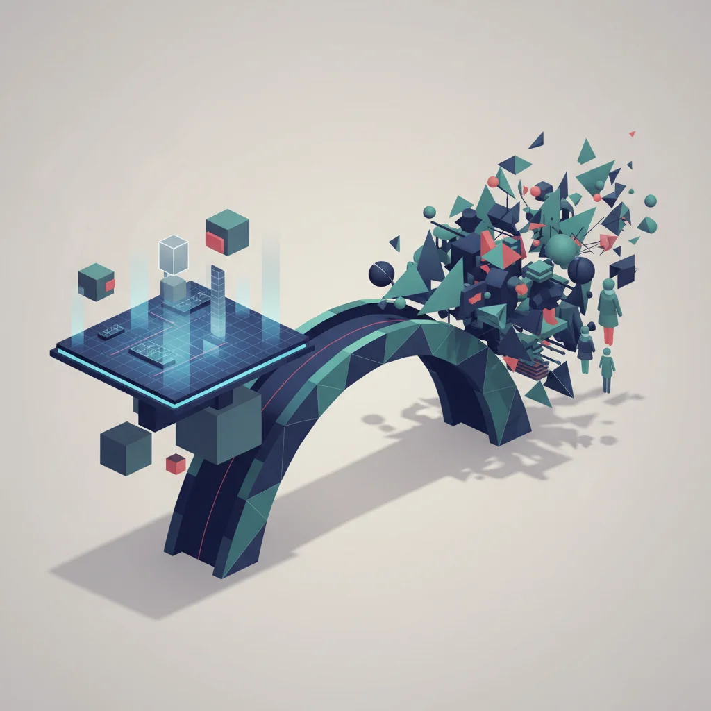 An editorial vector illustration symbolizing the software transition from a structured blueprint to a dynamic, real-world ecosystem.