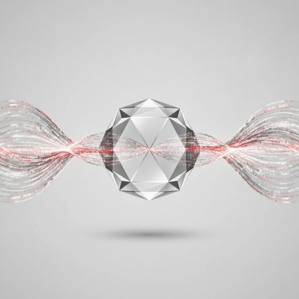 Abstract glowing waves of server logs and data streams passing through a technical filtration lens