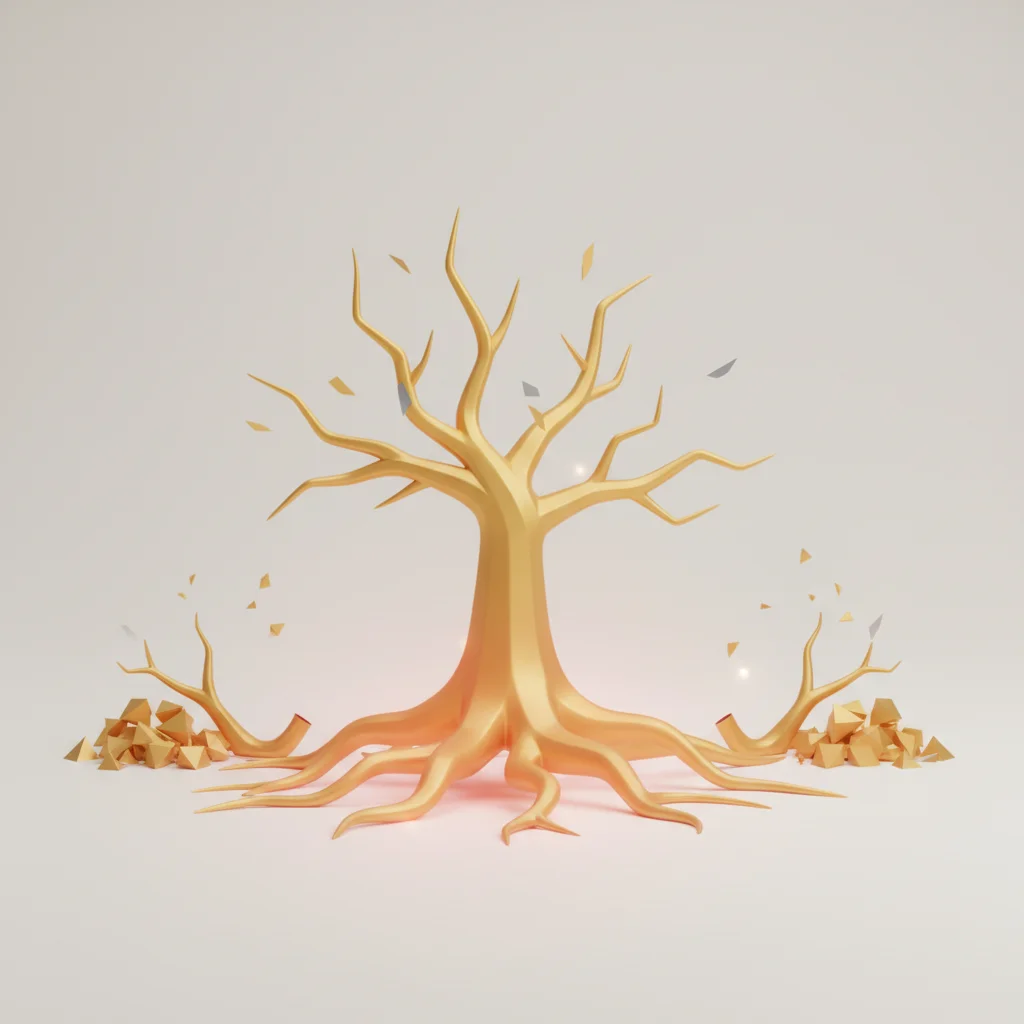 A digital ecosystem where cluttered, redundant branches of a digital tree are neatly pruned