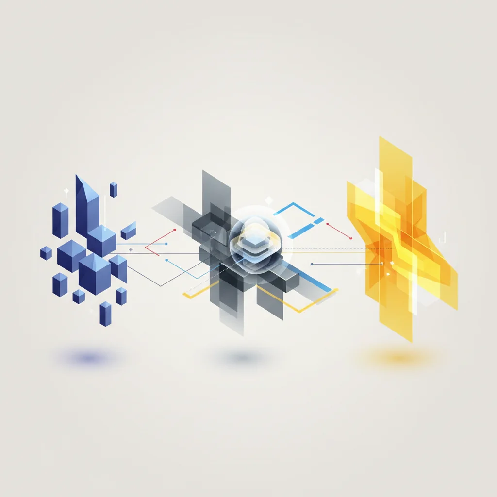 An abstract conceptual graphic showing interconnected shapes of different sizes representing diverse business sectors
