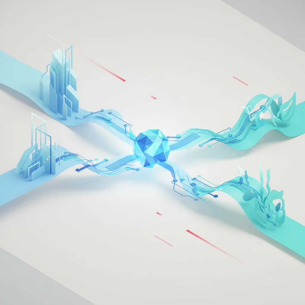 Symbolic illustration showing a prism splitting light into distinct functional streams, representing diverse technical tasks