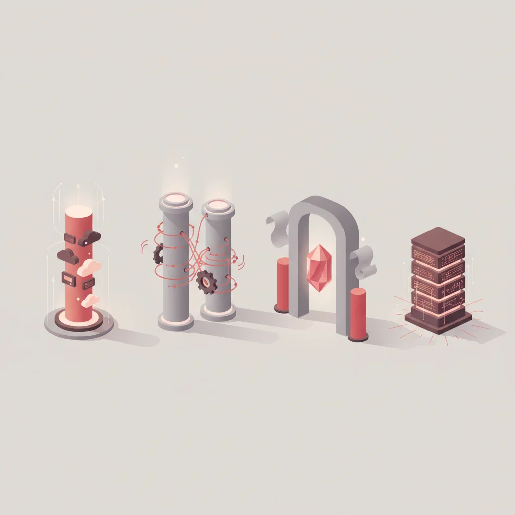A symbolic editorial illustration displaying different architectural structures side by side