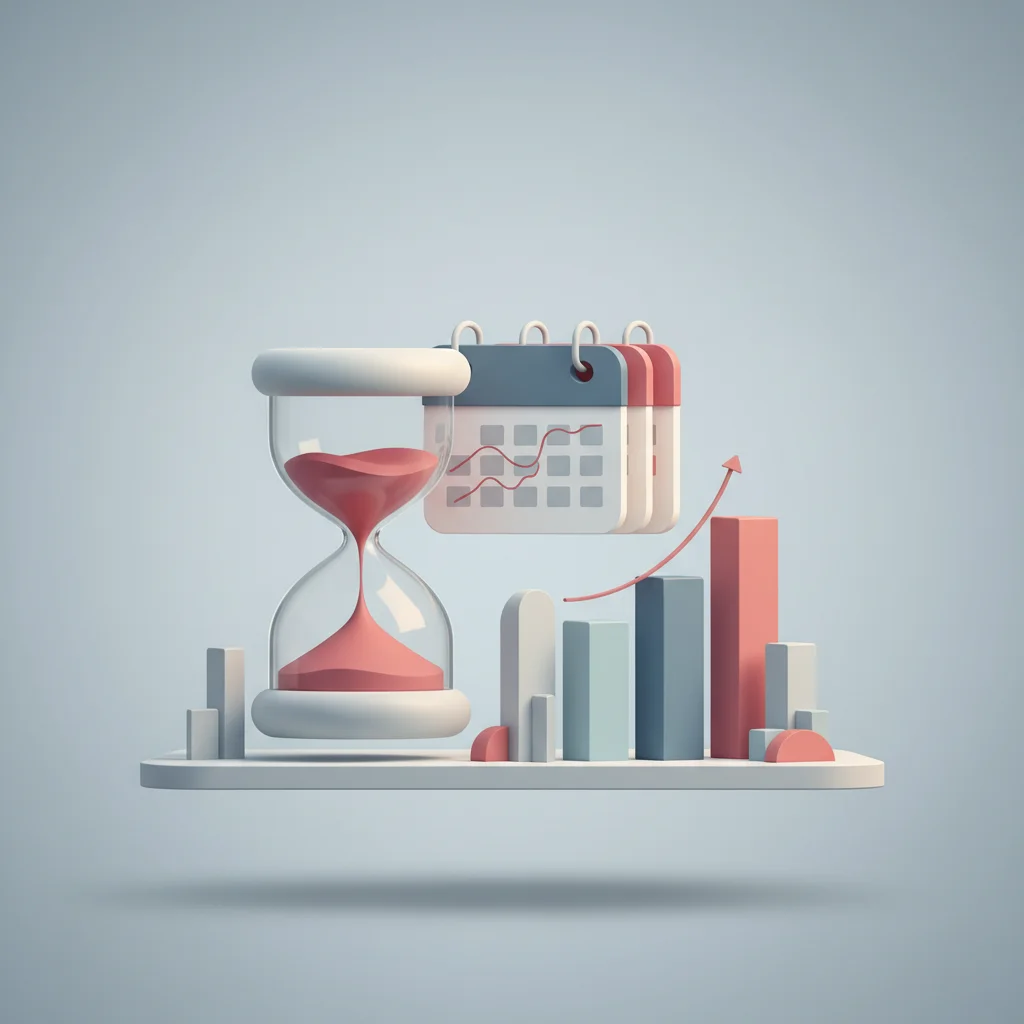 An editorial illustration showing a representation of balance between time, planning, and budget.