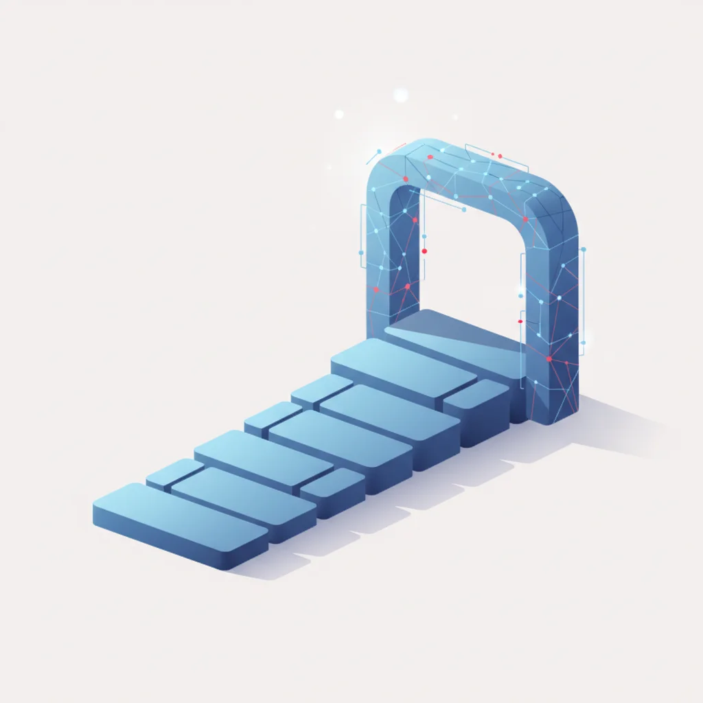 An editorial graphic representing steps or structured onboarding into cloud technologies