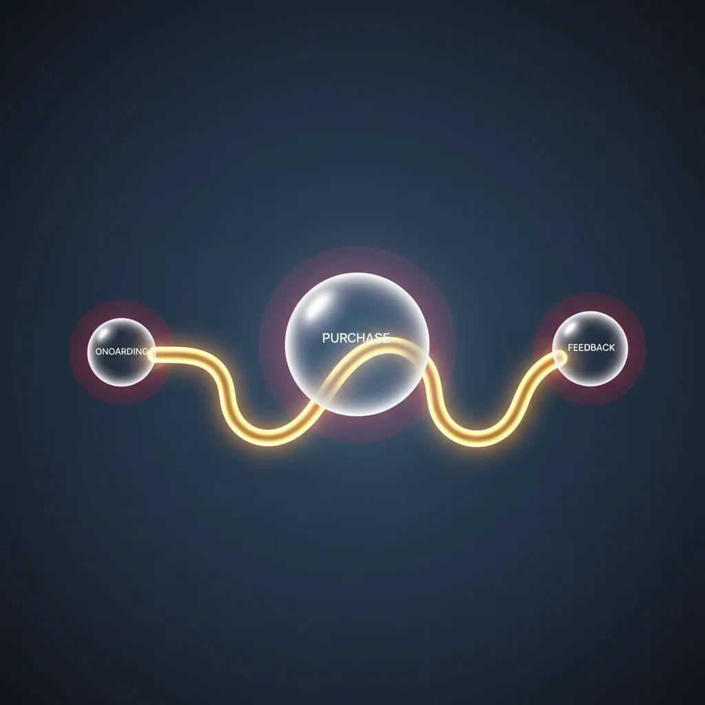 An editorial illustration of multiple interconnected digital touchpoints lighting up along a customer pathway.