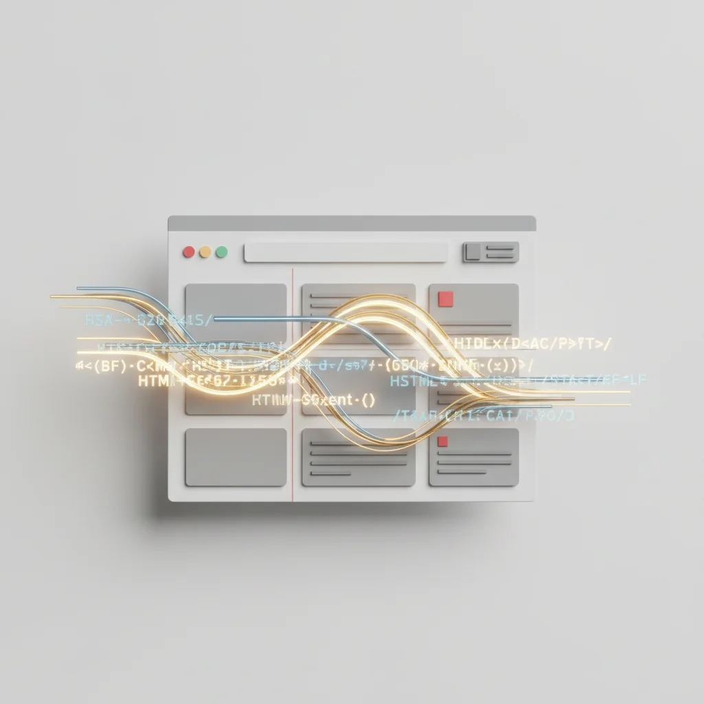 A conceptual illustration of on-page SEO components including content quality and HTML source code adjustments
