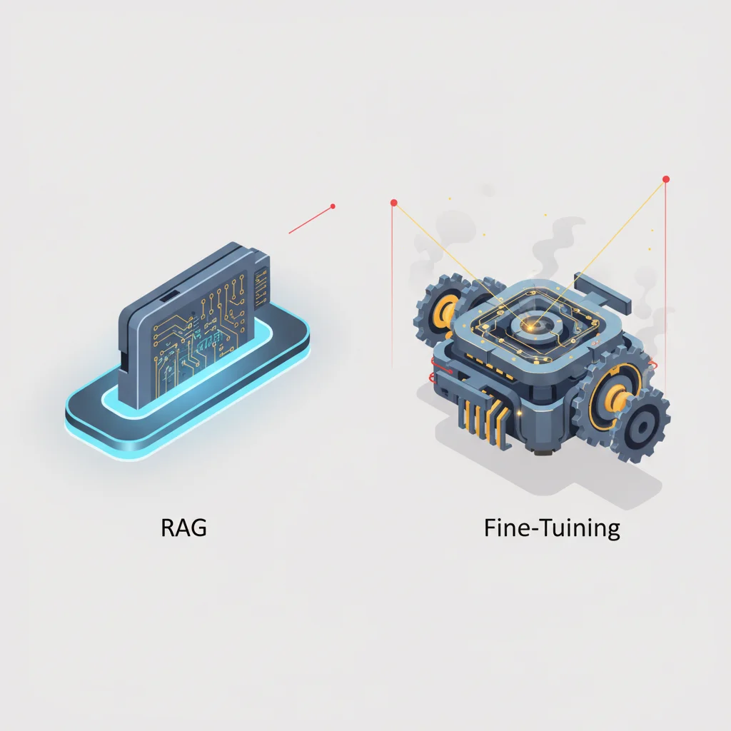 An editorial illustration comparing a modular external module being plugged into an engine vs reshaping the engine blocks themselves.