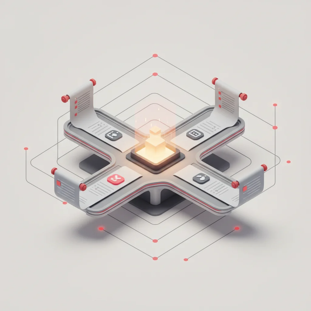 An editorial representation of a secure dynamic bridge connecting structured data repositories to an AI generation hub.