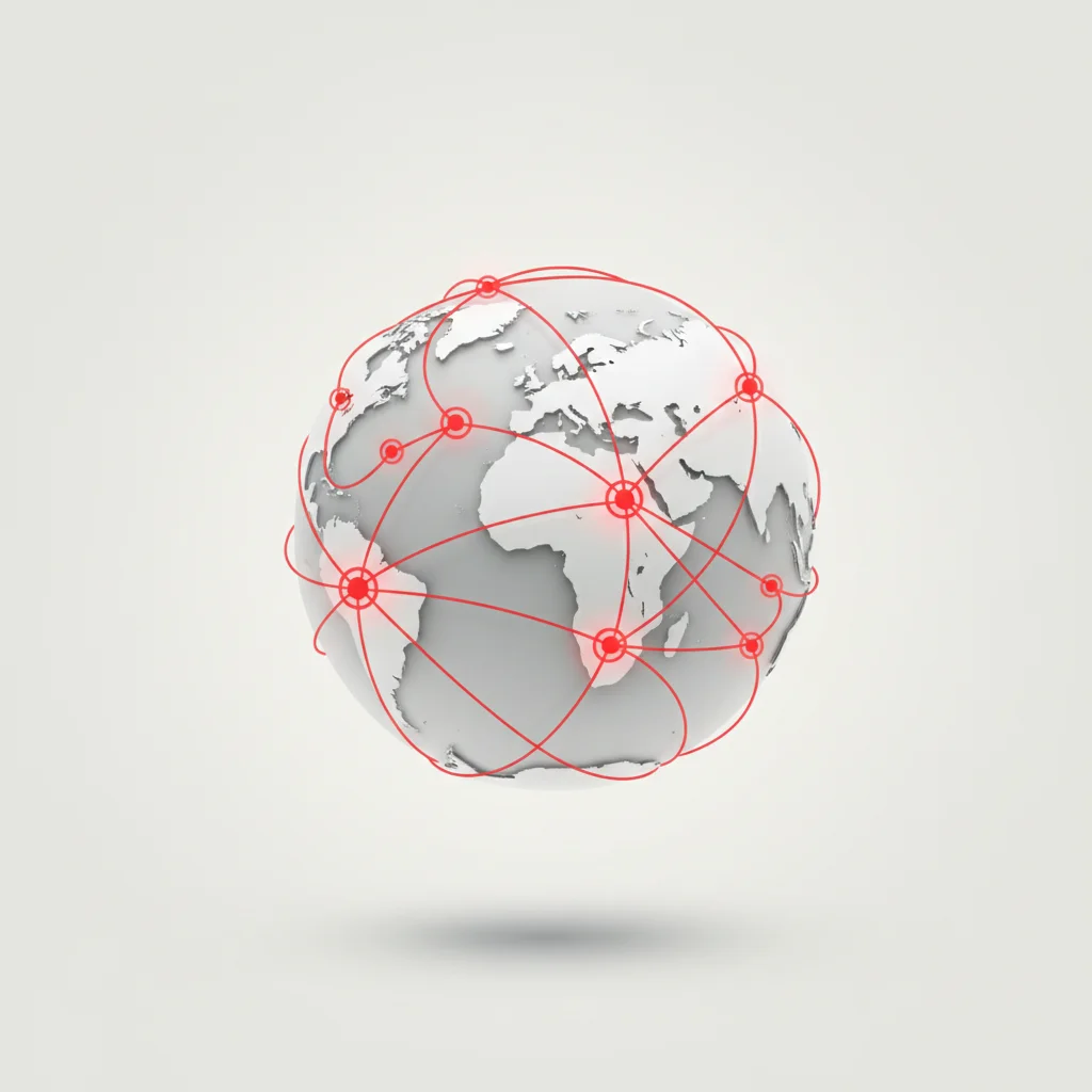 A symbolic globe with glowing red connection lines indicating a widespread digital outbreak