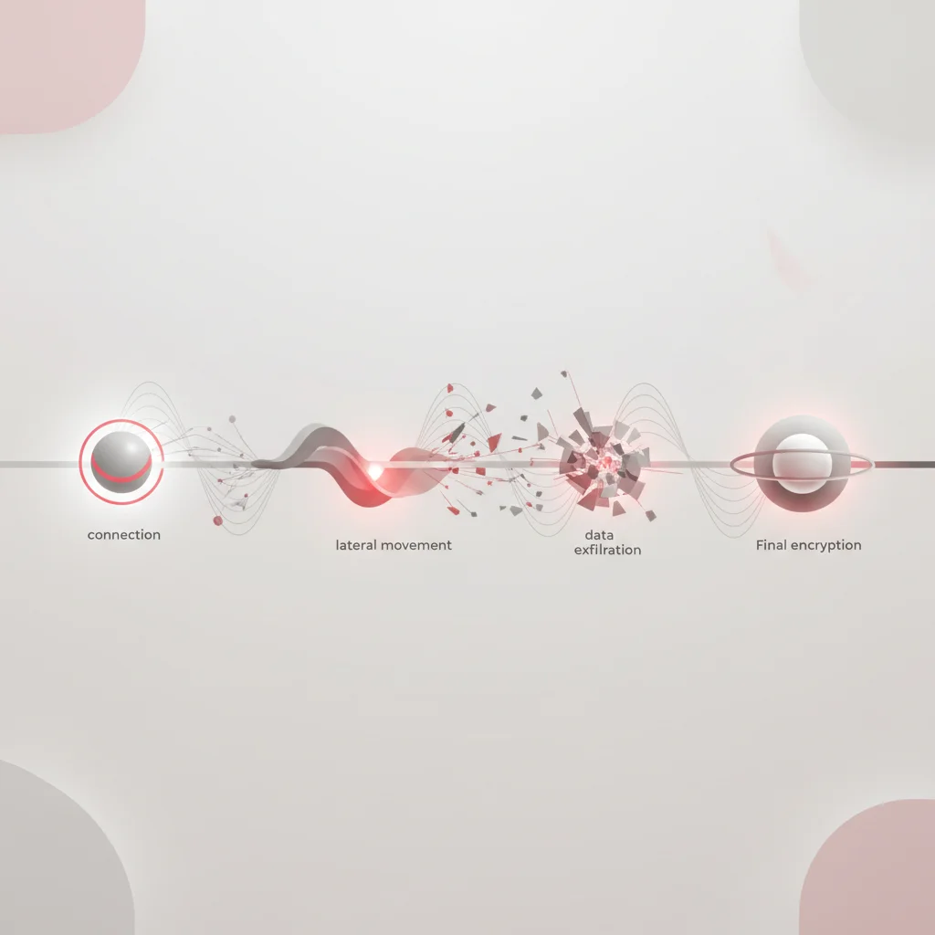 A symbolic visualization of a multi-stage cyber security breach timeline