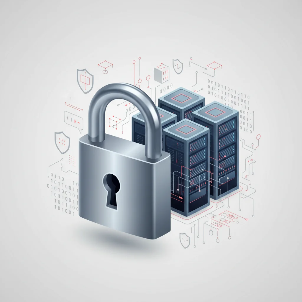 A symbolic digital padlock wrapped around an enterprise data server cluster