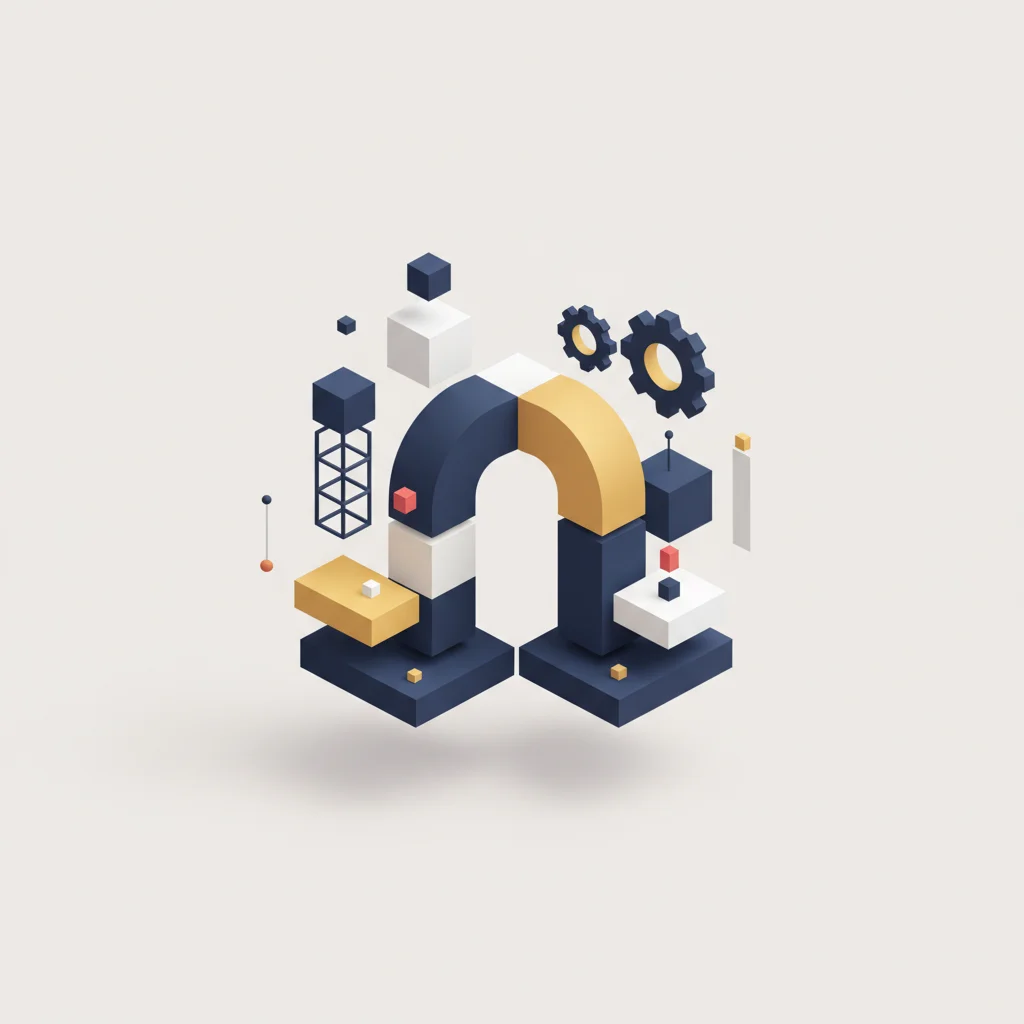 A symbolic editorial illustration of cross-platform gears working in tandem to build scalable mobile solutions