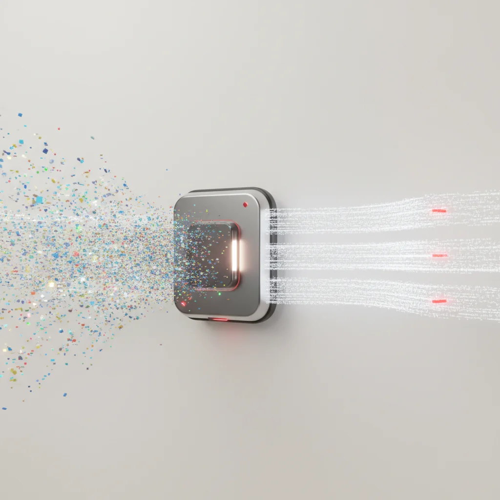 A symbolic pipeline showing colorful abstract energy threads converging into a filtration device, outputting clear organized streams