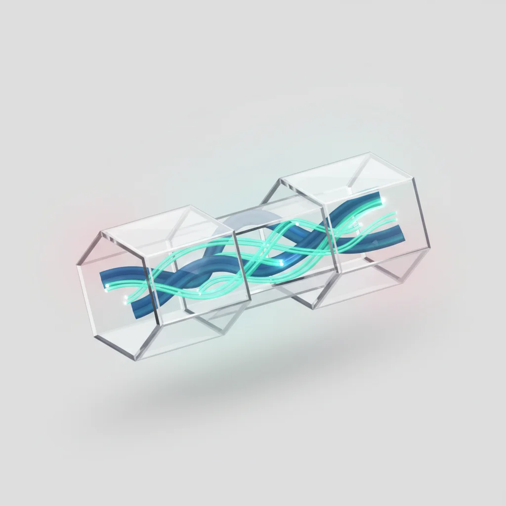 Abstract conceptual illustration of secure data pathways flowing between secure nodes