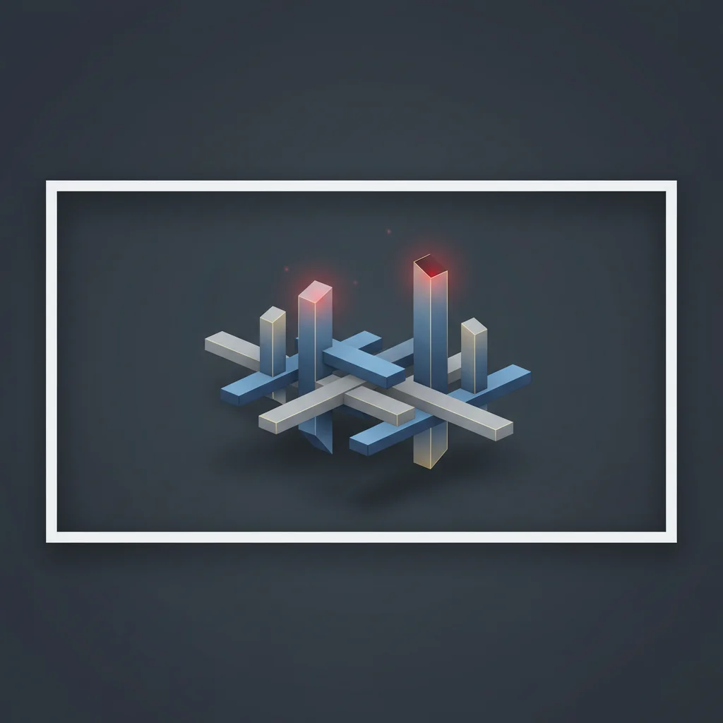 A symbolic editorial illustration depicting a modern software blueprint with glowing red stress vectors highlighting compromised structural points, rendered in a corporate blue and gray palette.