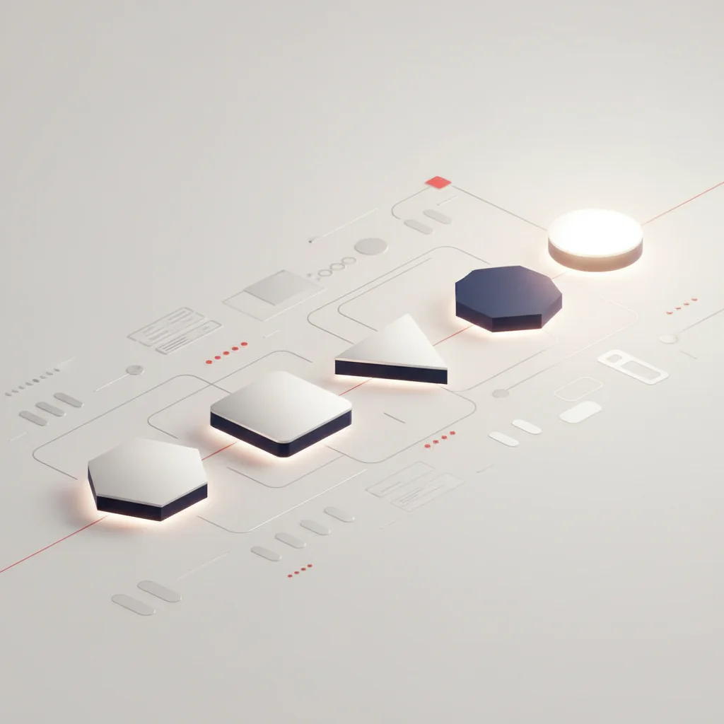 A symbolic professional illustration of consecutive stages of secure digital transformation