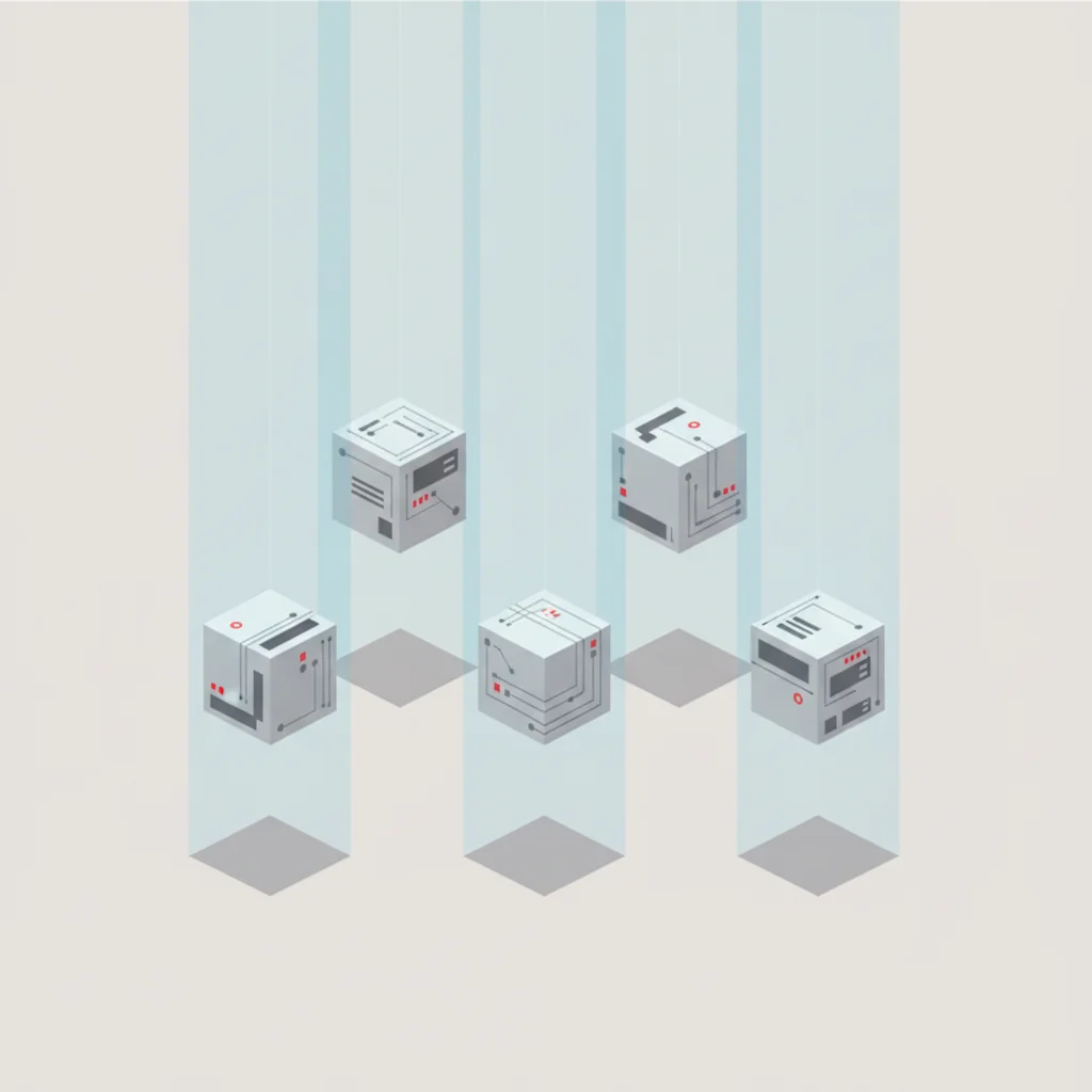 An abstract editorial illustration showing isolated modular components of a system being tested individually