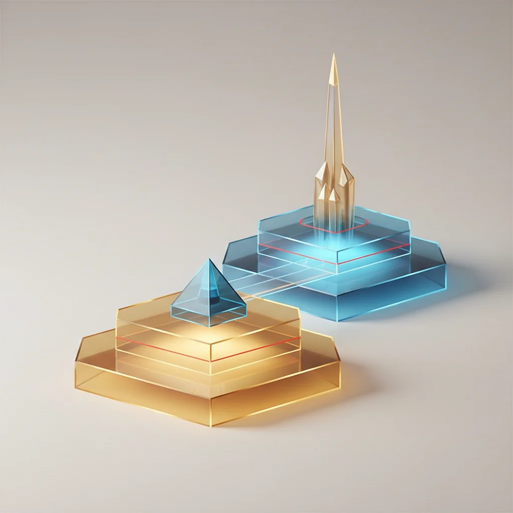 Minimalist editorial graphic showing three ascending tiered geometric platforms representing levels A, AA, and AAA