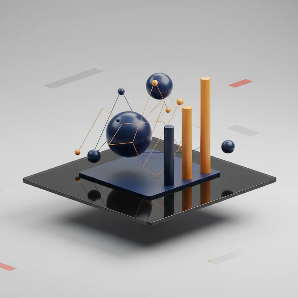 A stylized illustration of a futuristic, minimal analytics visualization tracking brand shares in AI outputs