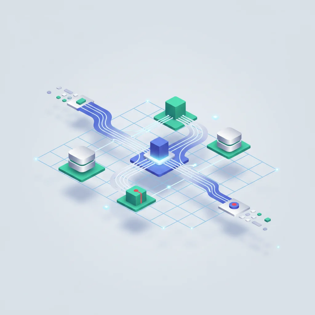 A conceptual illustration of an artificial intelligence engine crawling clean, structured digital databases to construct comprehensive answers