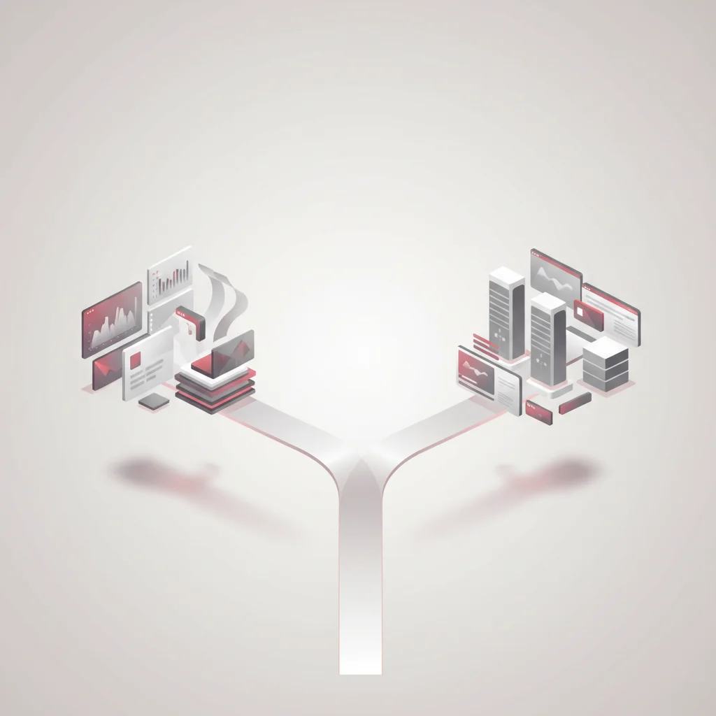 A split design illustrating two distinct paths of professional engineering: data analytics and enterprise web development