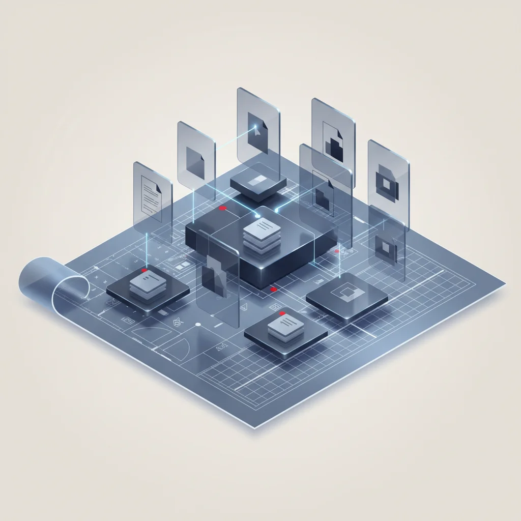 Minimalist representation of structured digital documentation and technical blueprints