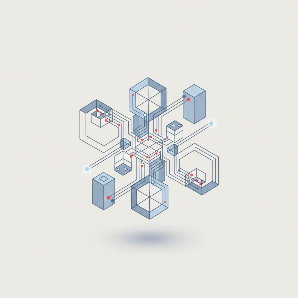 A symbolic technical illustration of clean relational database schema layouts with linked key constraints