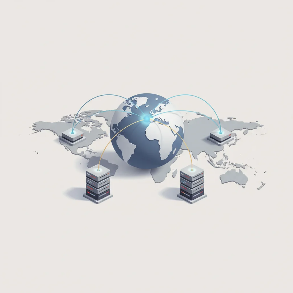 A conceptual illustration of global networks connecting securely to Europe