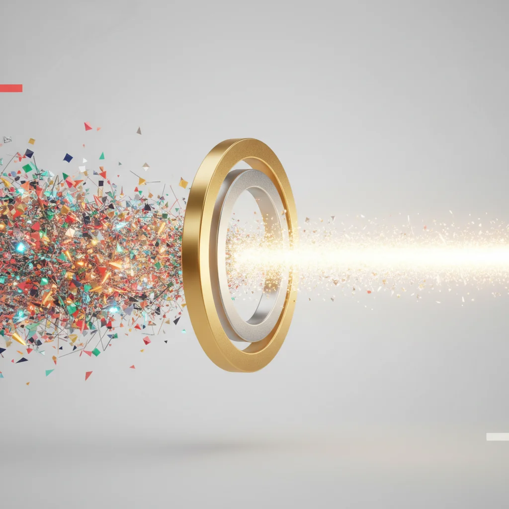 A modern abstract conceptual graphic showing secure filters purifying data flows for corporate reputation management