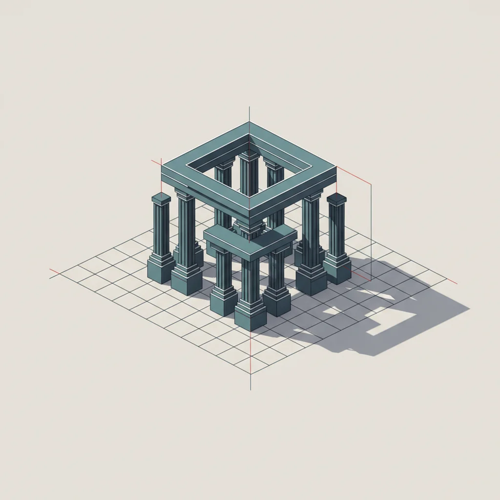 Architectural blueprint style 16:9 illustration representing structured modules, grid columns, and systematic layouts