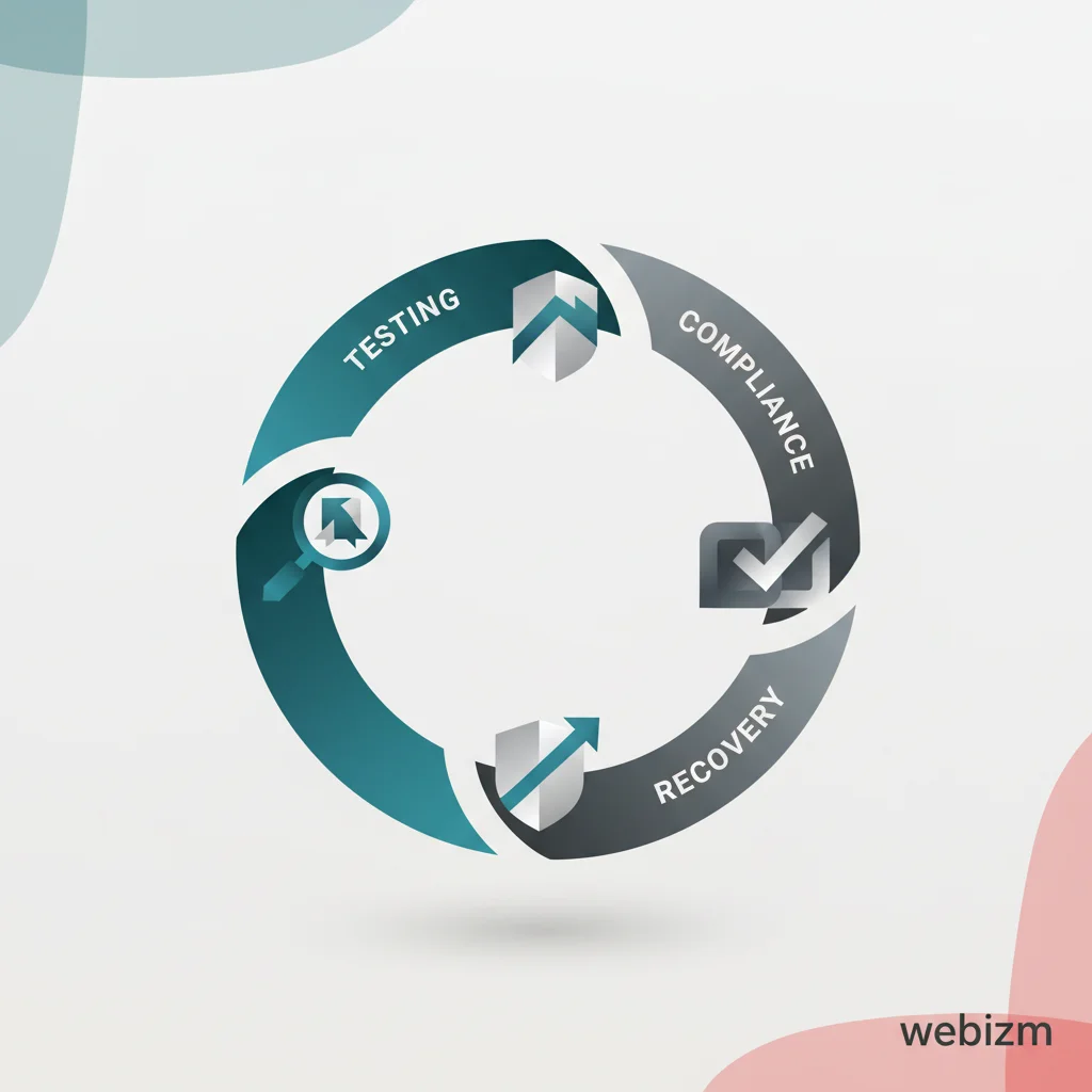 A symbolic editorial illustration showing a circular continuous feedback loop representing testing, recovery, and compliance