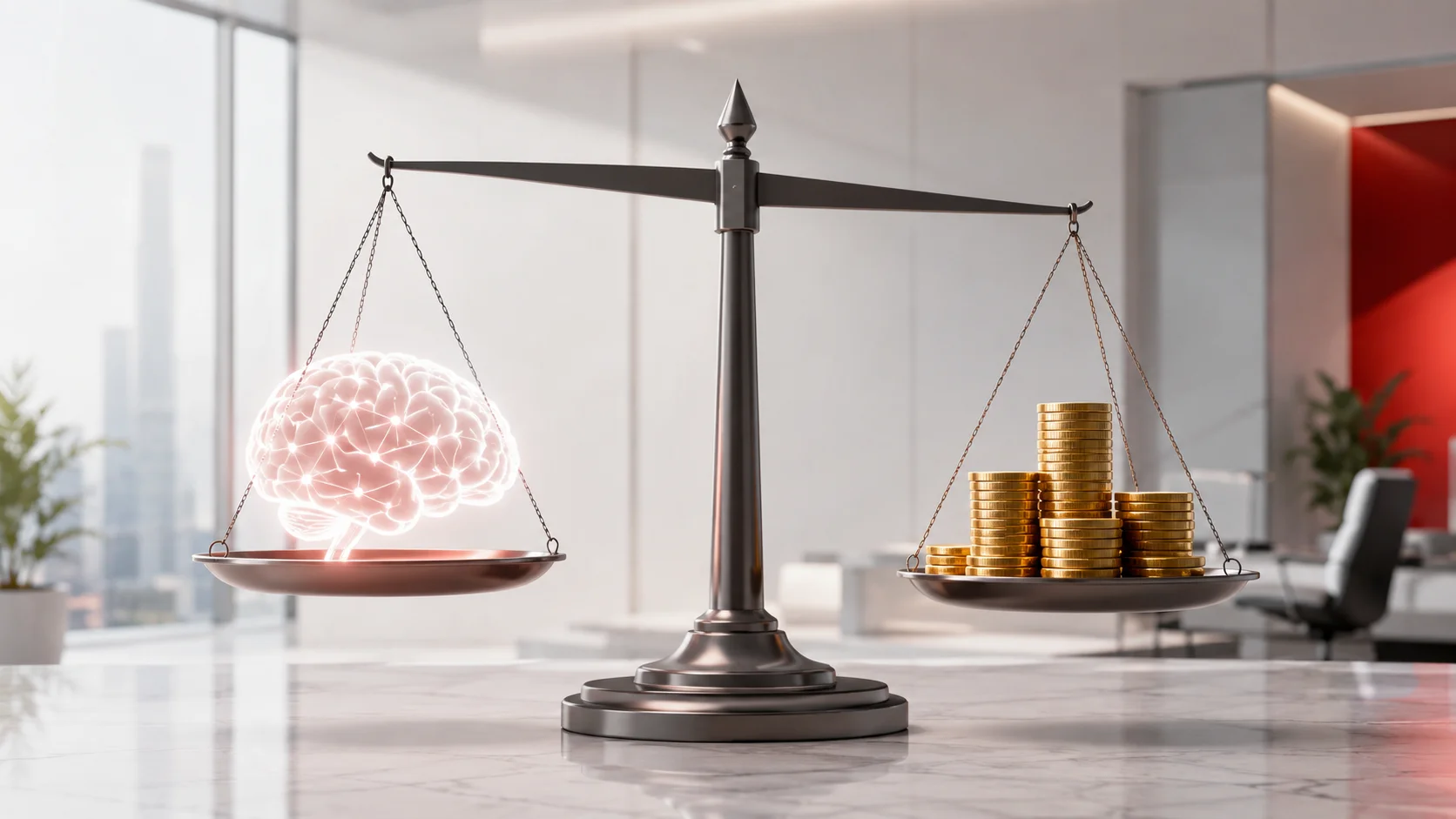 Yapay zeka bütçesi ve yatırım geri dönüşünü temsil eden modern bir finansal illüstrasyon