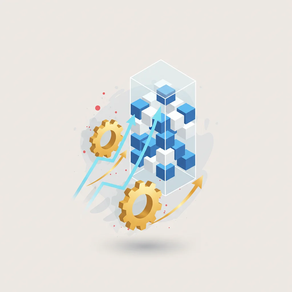An editorial graphic representing business growth, efficiency, and scale enabled by AI design tools