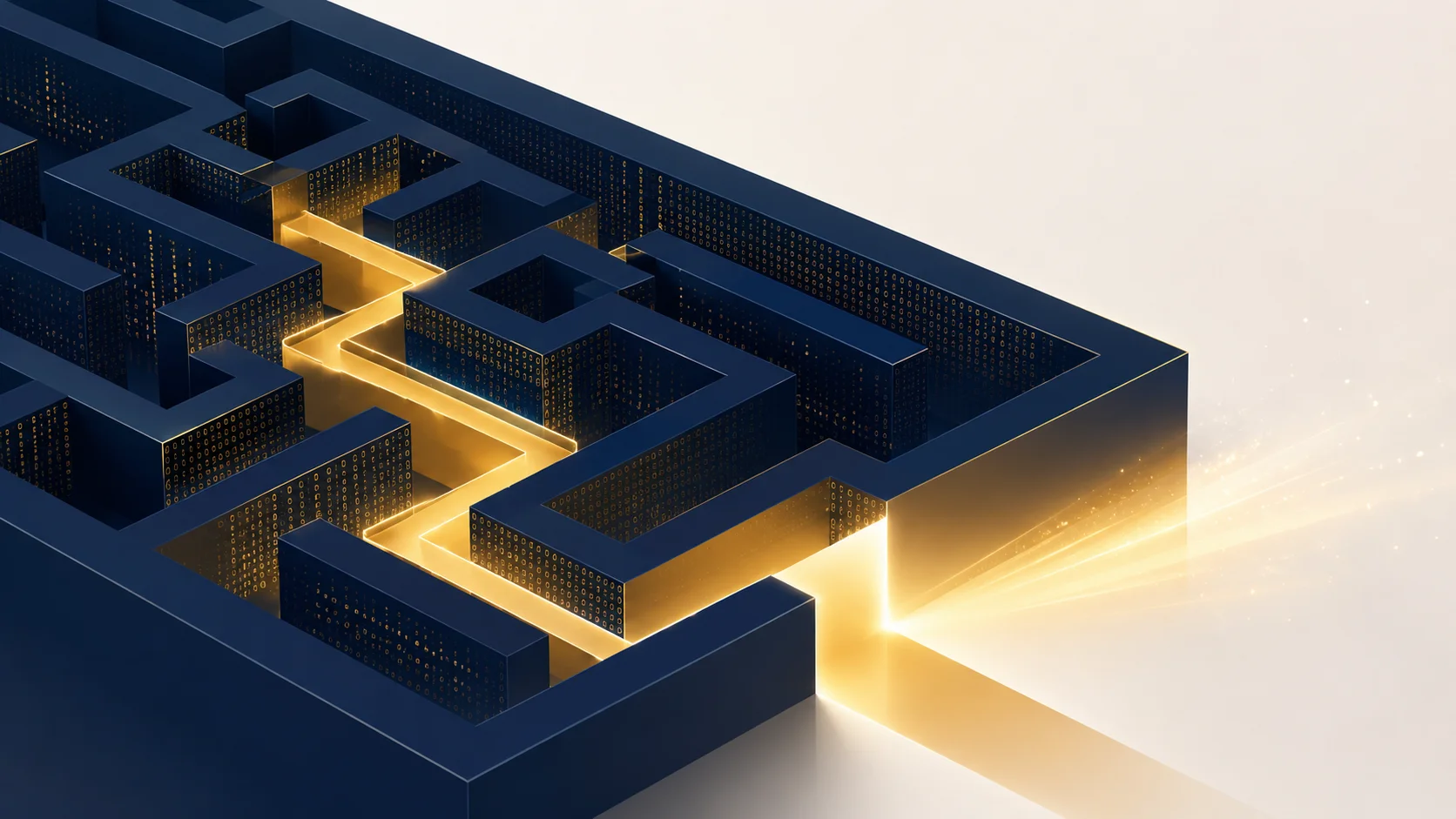 A symbolic editorial illustration of a stylized labyrinth representing learning loops and analytical problem-solving, in 16:9 ratio.